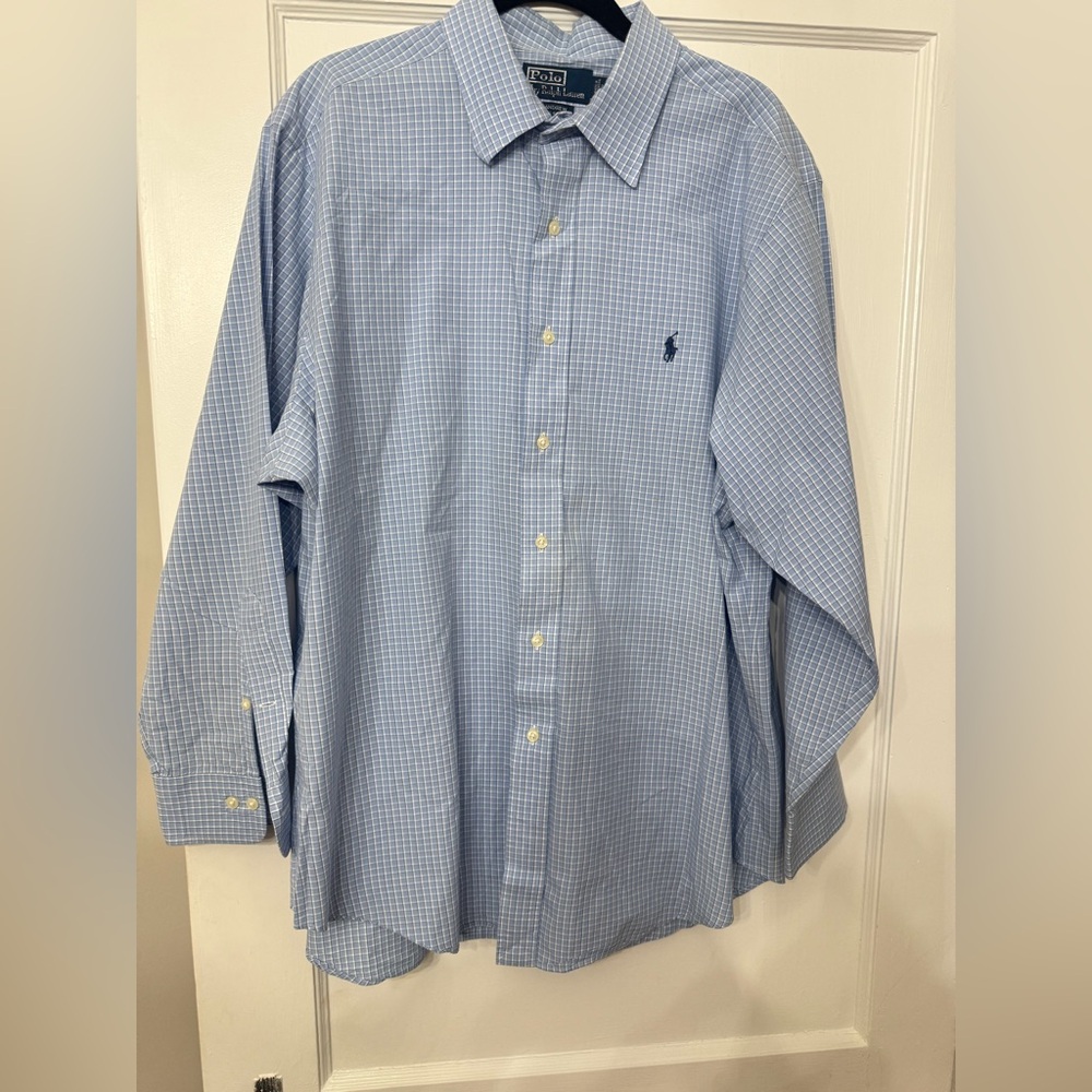 Polo Ralph Lauren men's long-sleeve button-down blue and white gingham shirt